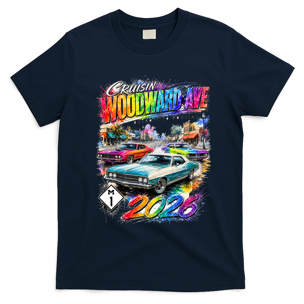2026 Cruisin’ Woodward Ave M1 Rainbow Boulevard Legends T-Shirt - Navy Blue