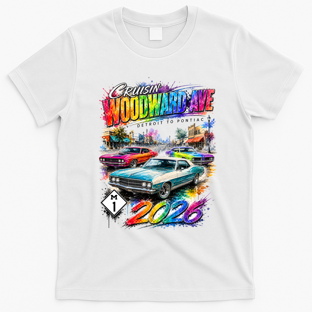 2026 Cruisin’ Woodward Ave M1 Rainbow Boulevard Legends T-Shirt - White