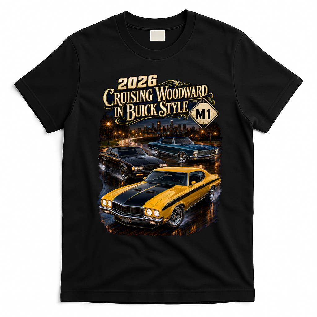2026 Cruising Woodward In Buick Style Classic Car Art T-Shirt - Black