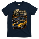 2026 Cruising Woodward In Buick Style Classic Car Art T-Shirt - Navy Blue