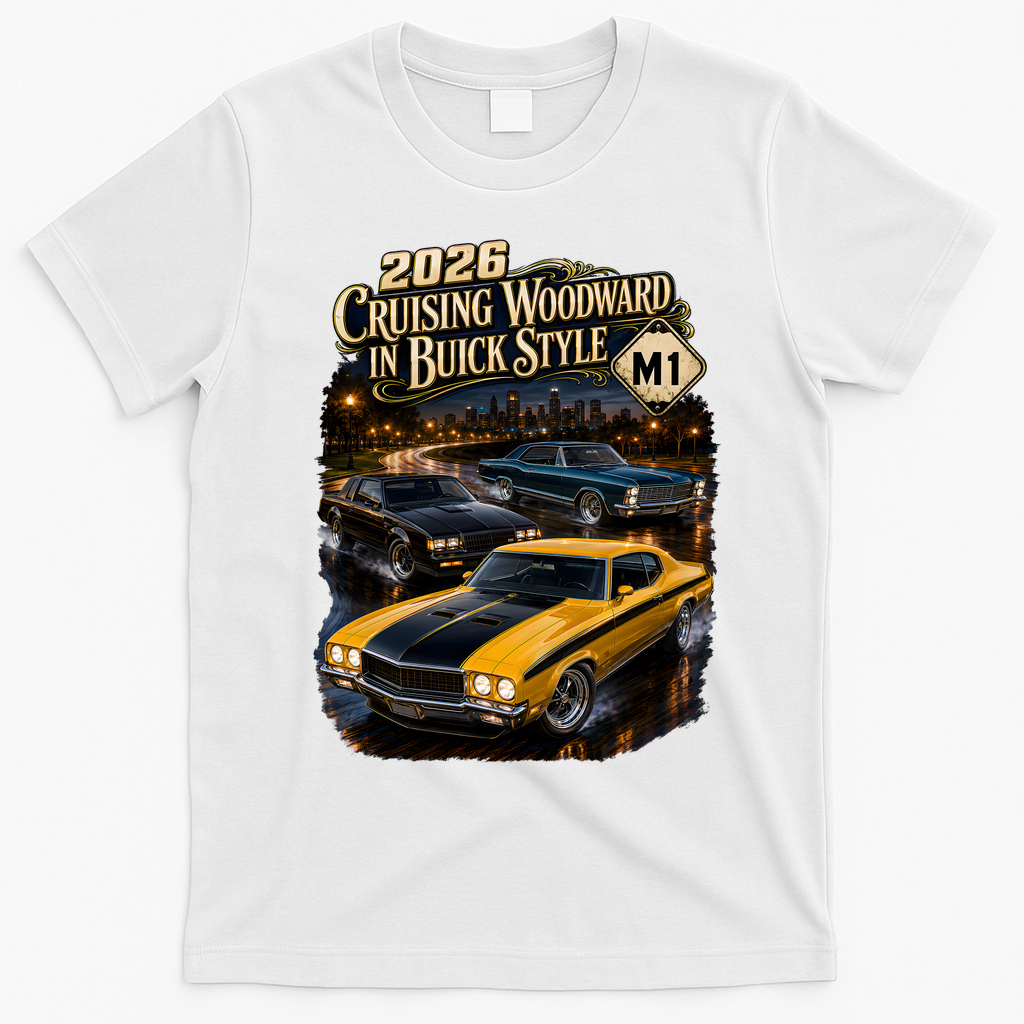 2026 Cruising Woodward In Buick Style Classic Car Art T-Shirt - White
