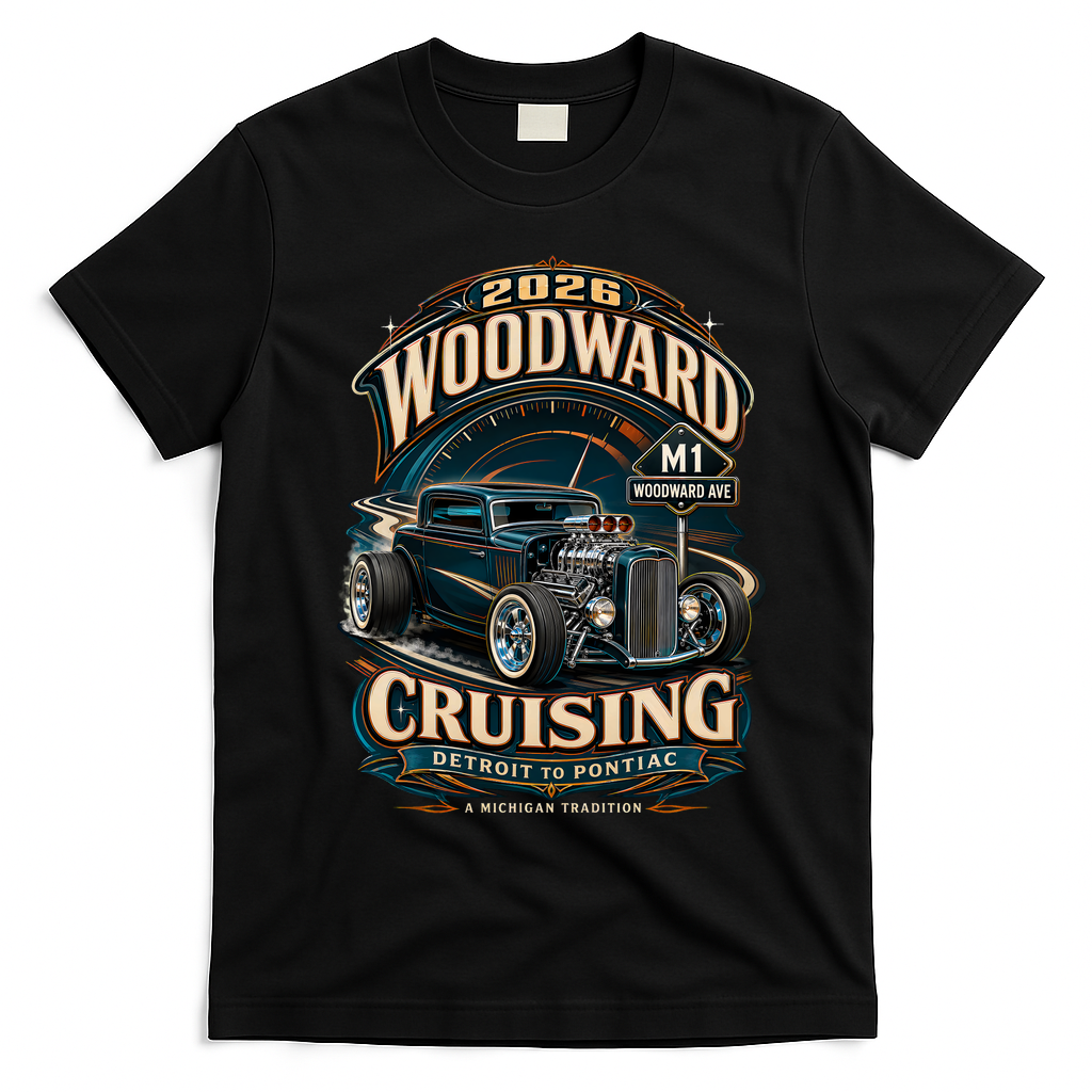 2026 Woodward Cruise Hot Rod A Michigan Tradition Detroit To Pontiac M1 T-Shirt - Black