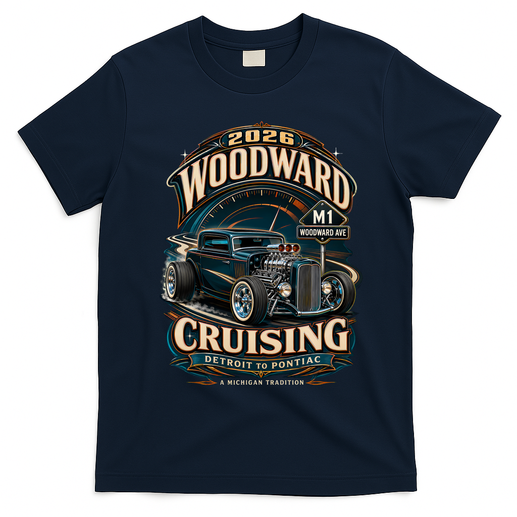 2026 Woodward Cruise Hot Rod A Michigan Tradition Detroit To Pontiac M1 T-Shirt - Navy Blue