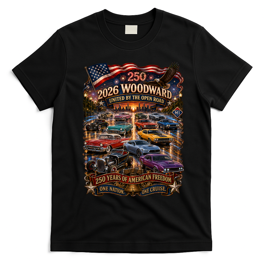 2026 Woodward  250 Years Of American Freedom Cruise Ave M1 T-Shirt - Black