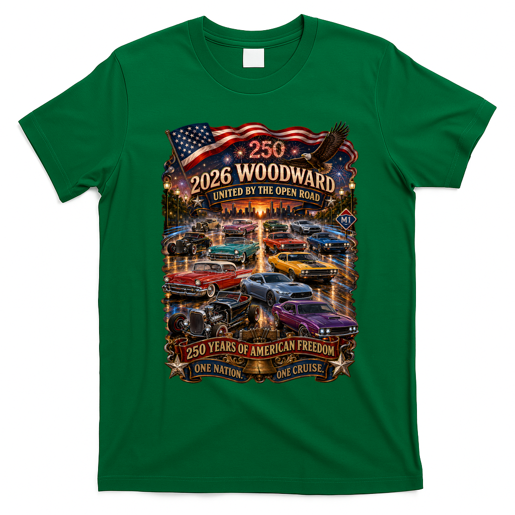 2026 Woodward  250 Years Of American Freedom Cruise Ave M1 T-Shirt - Irish Green