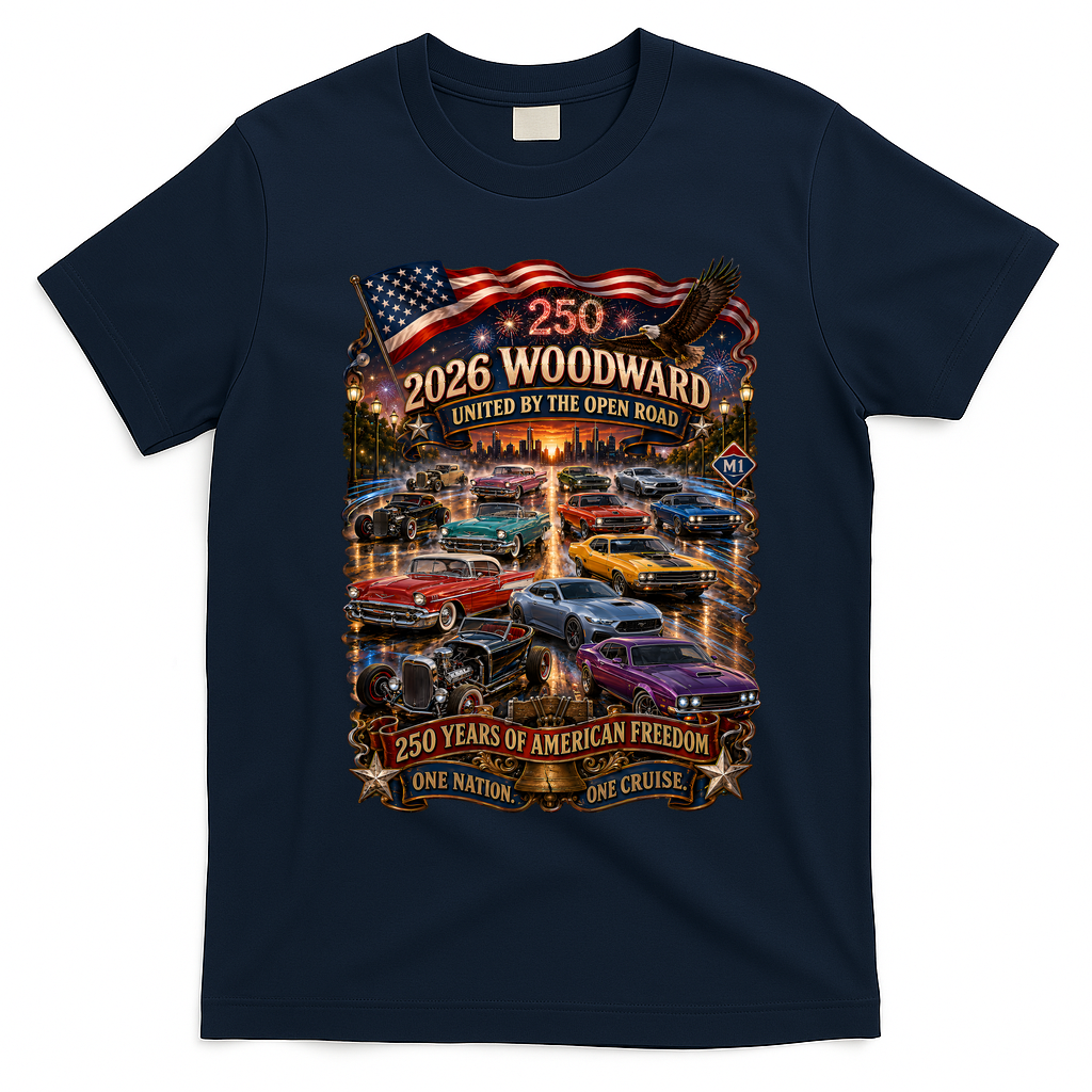 2026 Woodward  250 Years Of American Freedom Cruise Ave M1 T-Shirt - Navy Blue