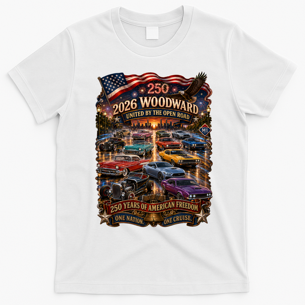 2026 Woodward  250 Years Of American Freedom Cruise Ave M1 T-Shirt - White