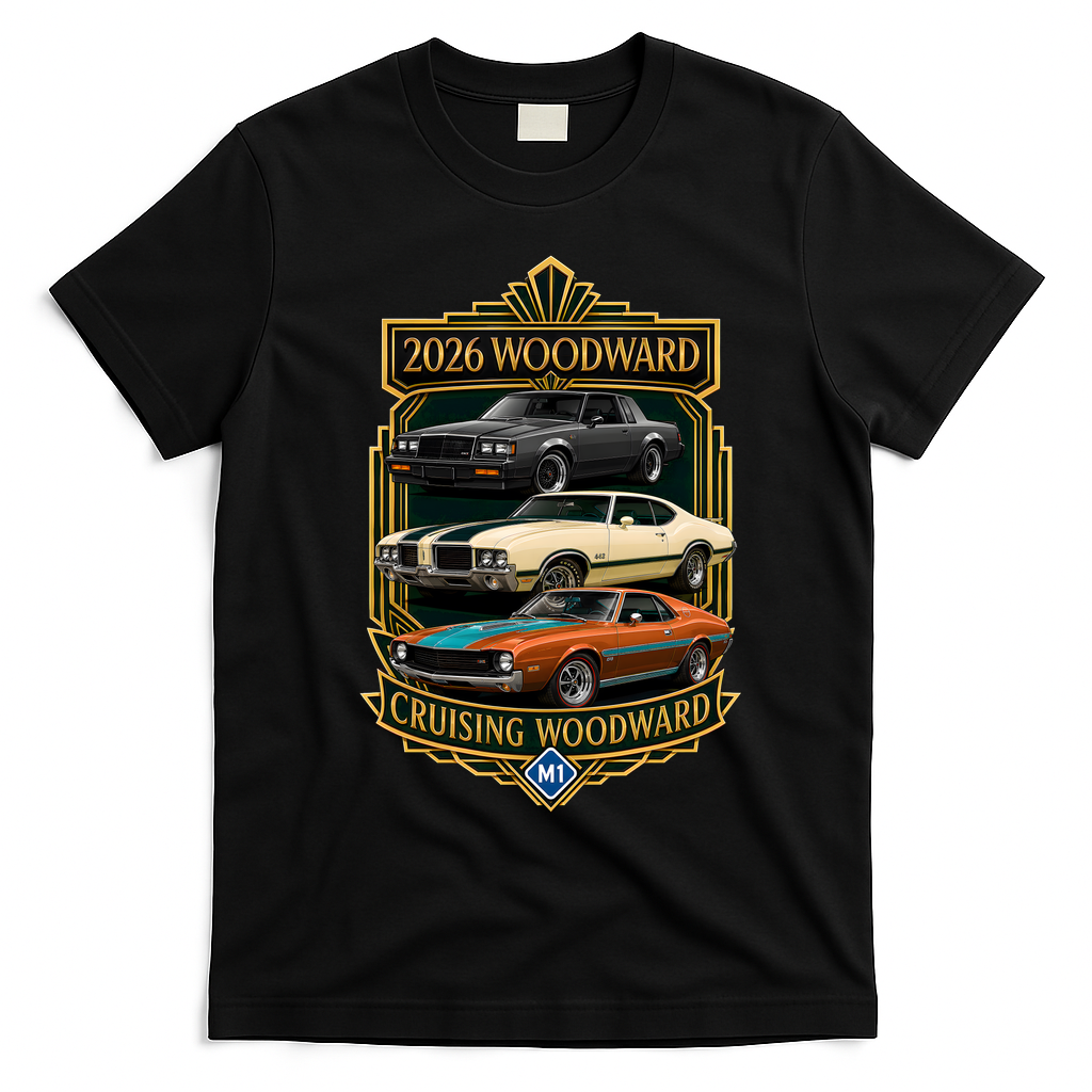 2026 Woodward Cruising Car Event Michigan M1 T-Shirt - Black