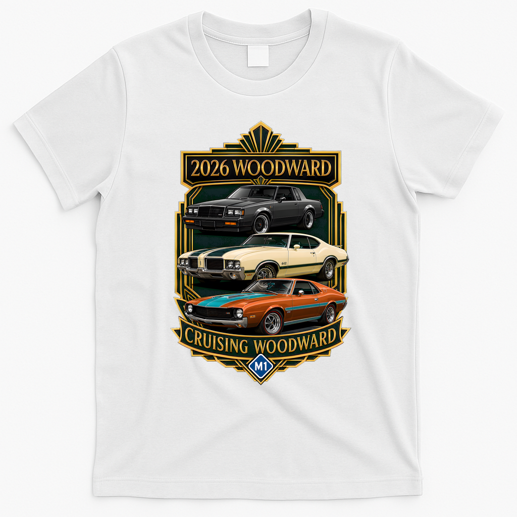2026 Woodward Cruising Car Event Michigan M1 T-Shirt - White