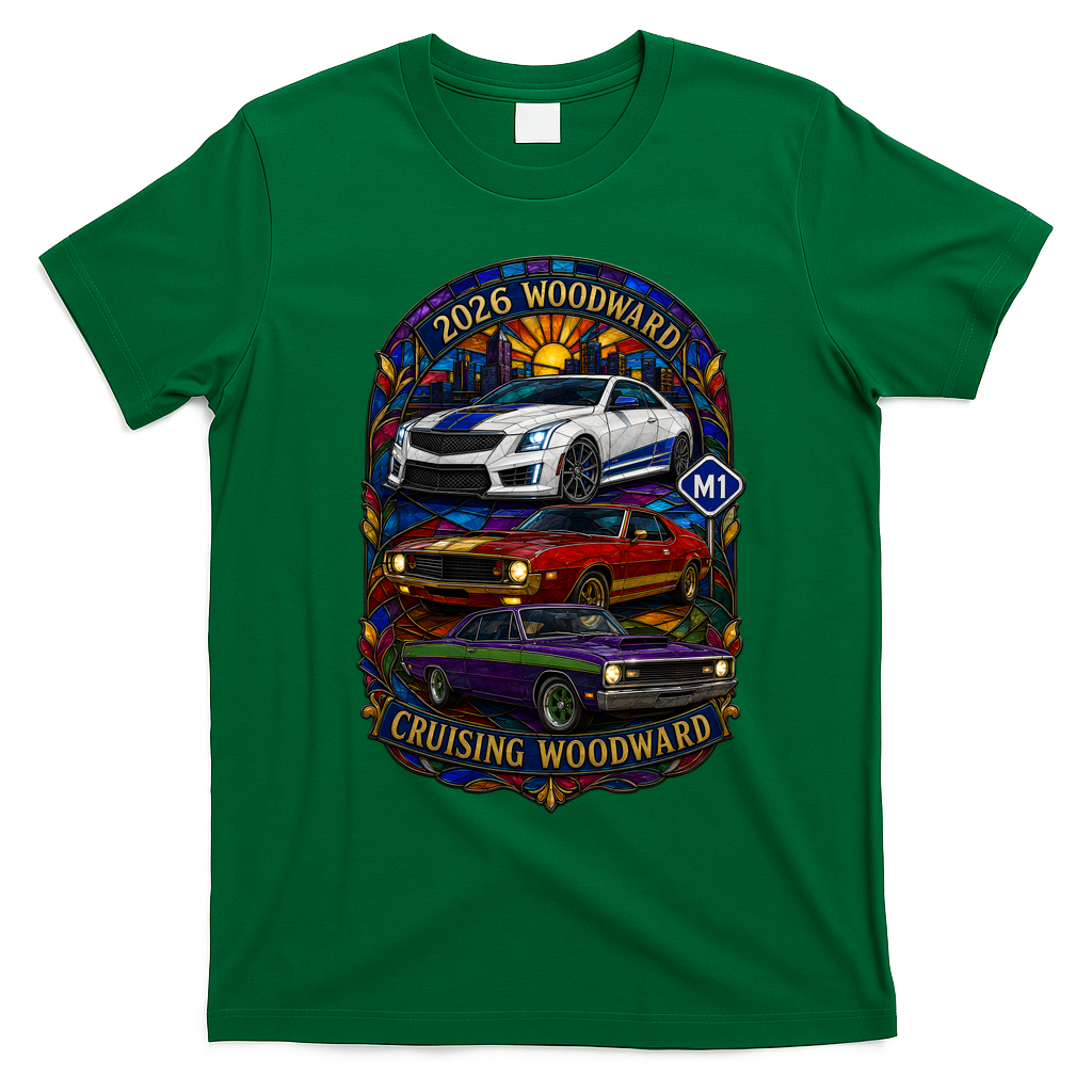 Cruising Woodward 2026 M1 Stained Glass T-Shirt - Irish Green