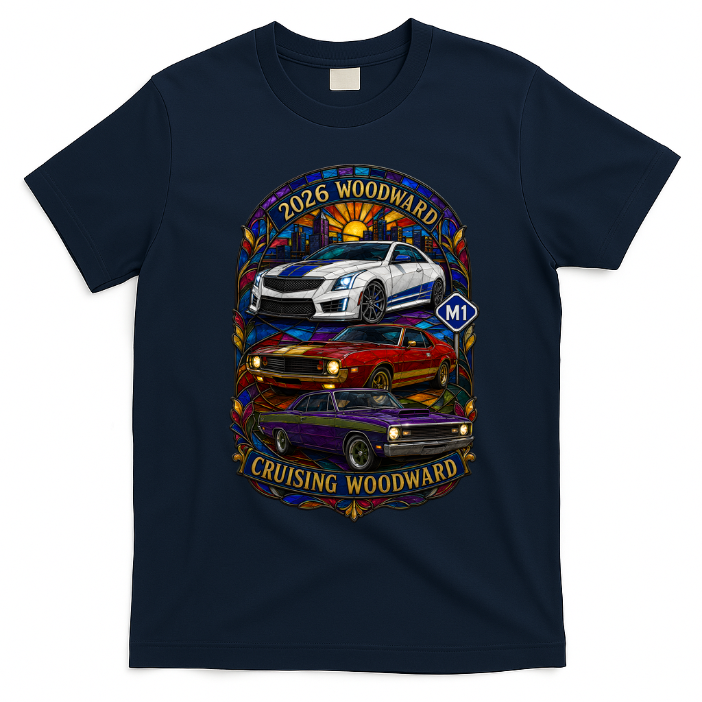 Cruising Woodward 2026 M1 Stained Glass T-Shirt - Navy Blue