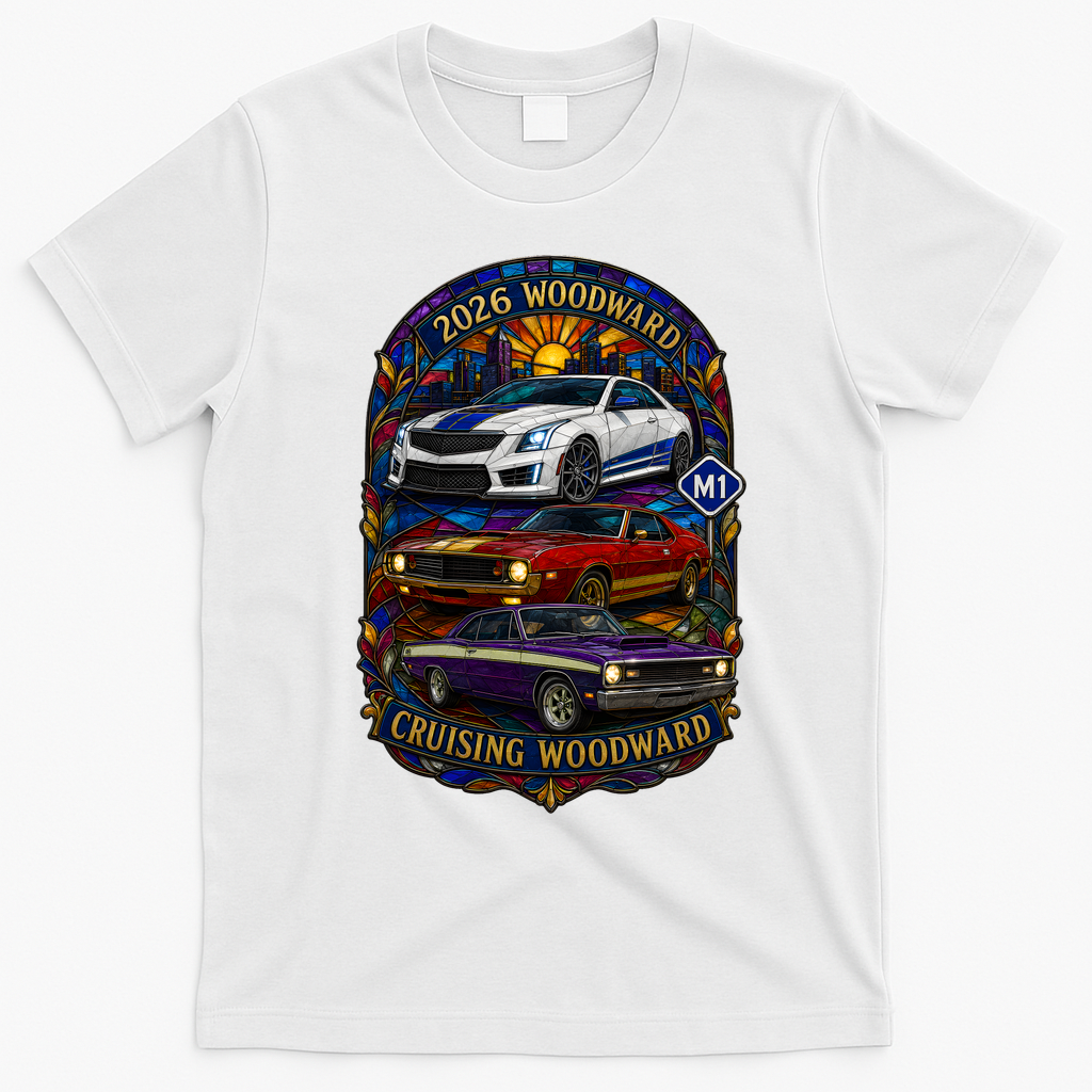 Cruising Woodward 2026 M1 Stained Glass T-Shirt - White