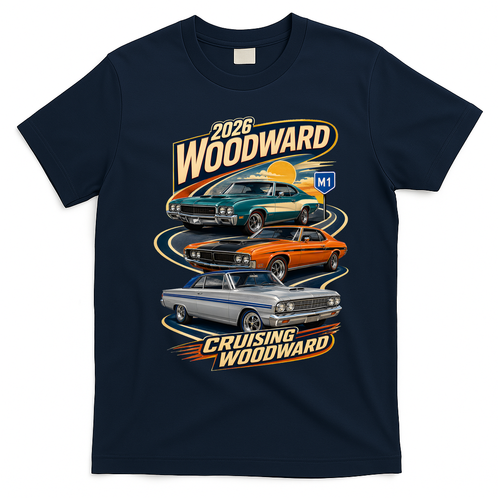 Retro Cruising Woodward 2026 T-Shirt - Navy Blue