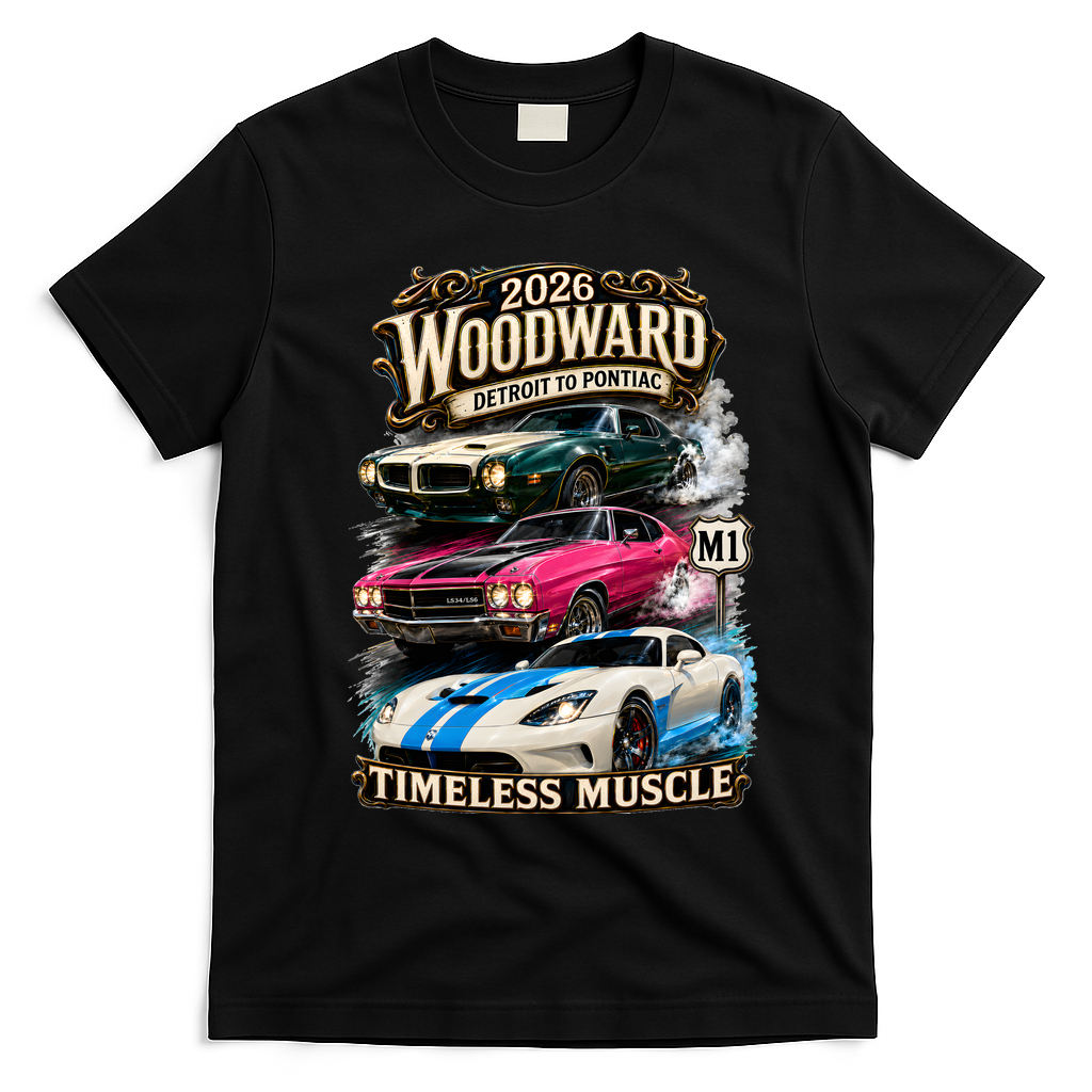 2026 Woodward Timeless Muscle M1 Car Cruise T-Shirt - Black