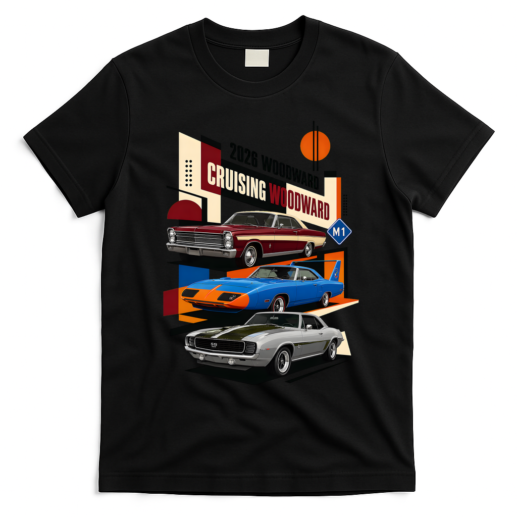Cruising Woodward 2026 Vintage Car Cruise M1 T-Shirt - Black