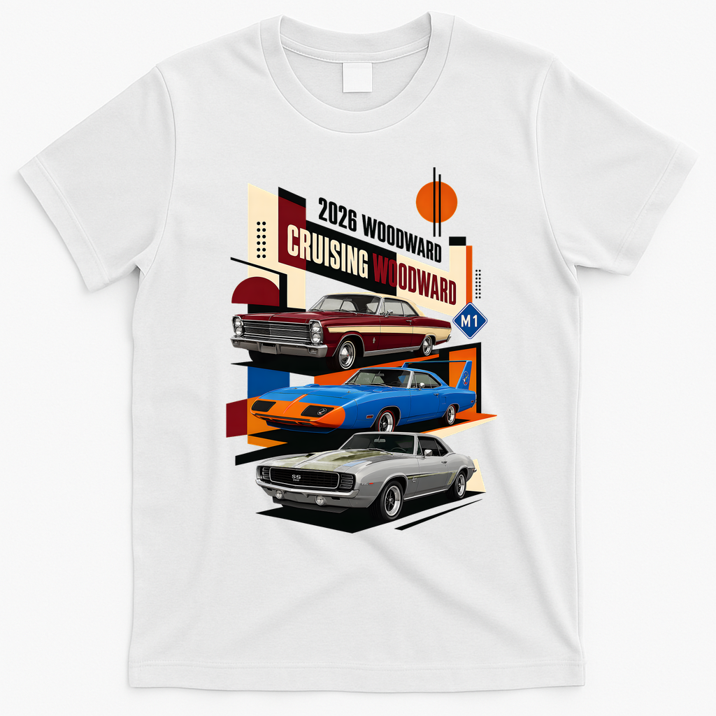 Cruising Woodward 2026 Vintage Car Cruise M1 T-Shirt - White