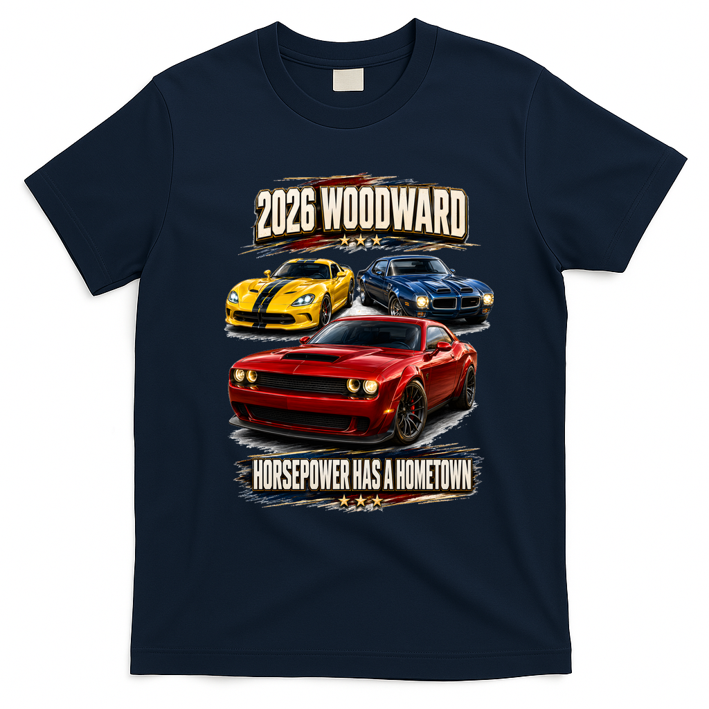 2026 Woodward Ave M1 Horsepower Has A Hometown T-Shirt - Navy Blue