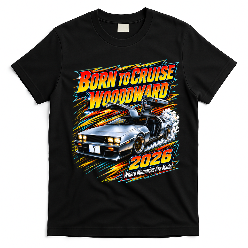 Born to Cruise Woodward 2026 Retro Car Enthusiast Artwork T-Shirt - Black
