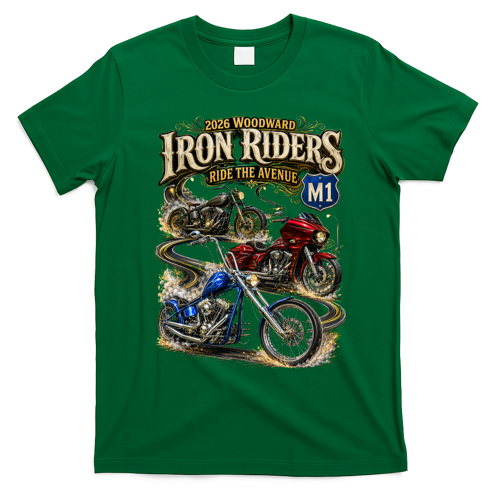 Iron Riders 2026 Woodward Ride The Avenue M1 Bikers T-Shirt - Irish Green