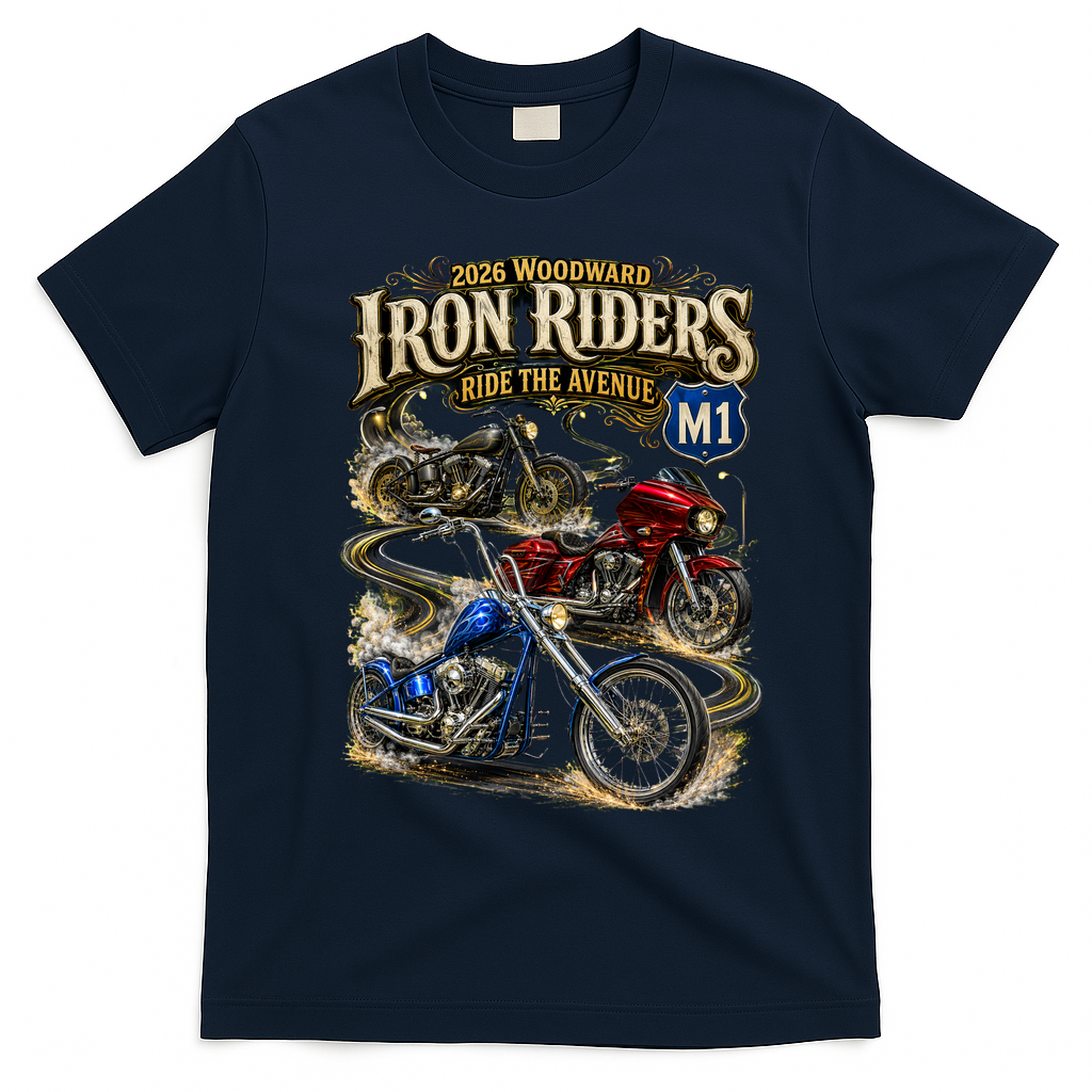 Iron Riders 2026 Woodward Ride The Avenue M1 Bikers T-Shirt - Navy Blue