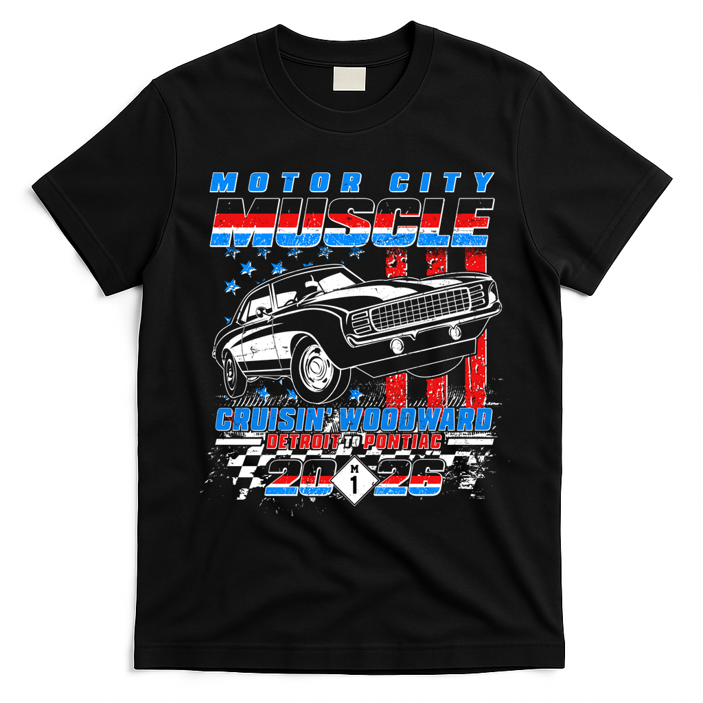 2026 Motor City Muscle USA Cruisin Woodward M1 T-Shirt - Black