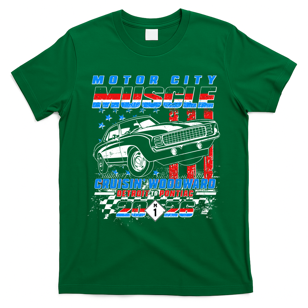 2026 Motor City Muscle USA Cruisin Woodward M1 T-Shirt - Irish Green