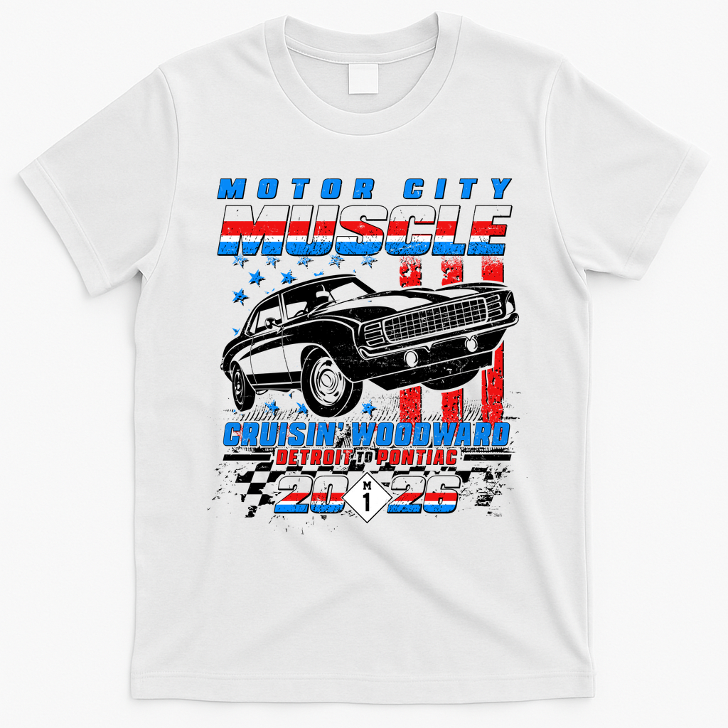 2026 Motor City Muscle USA Cruisin Woodward M1 T-Shirt - White