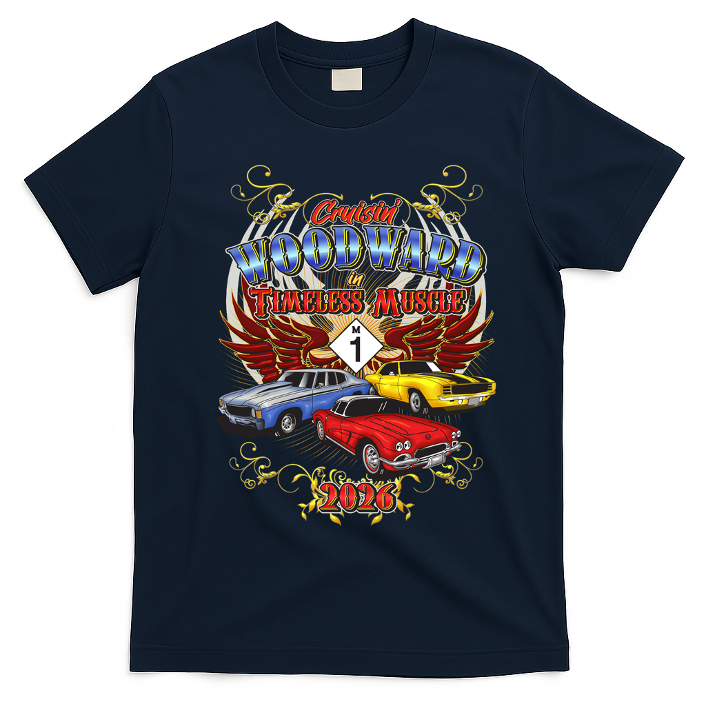 2026 Timeless Muscle: Cruisin’ Woodward Avenue T-Shirt - Navy Blue