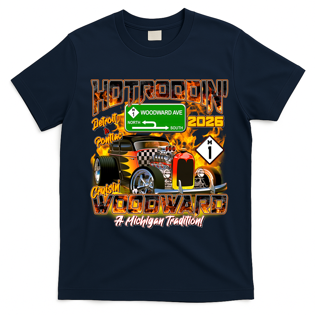 2026 Hot Rod Firestorm: Cruisin’ Woodward Ave M1 T-Shirt - Navy Blue