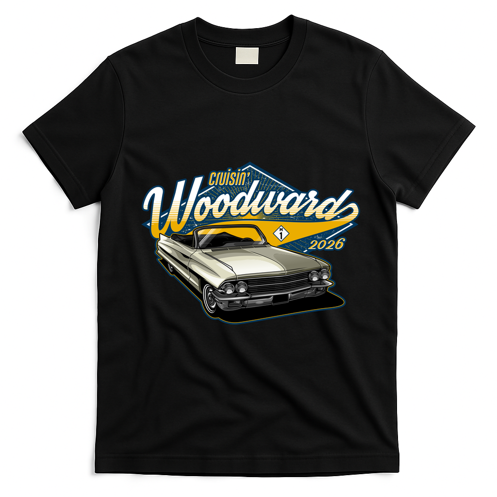 2026 Crusin' Woodward M1 Car Cruise Chrome Classic T-Shirt - Black