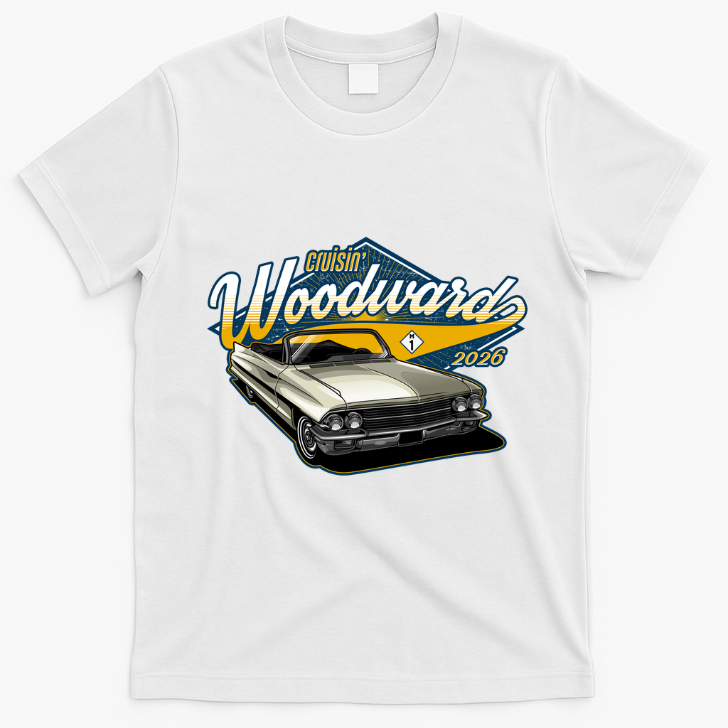 2026 Crusin' Woodward M1 Car Cruise Chrome Classic T-Shirt - White