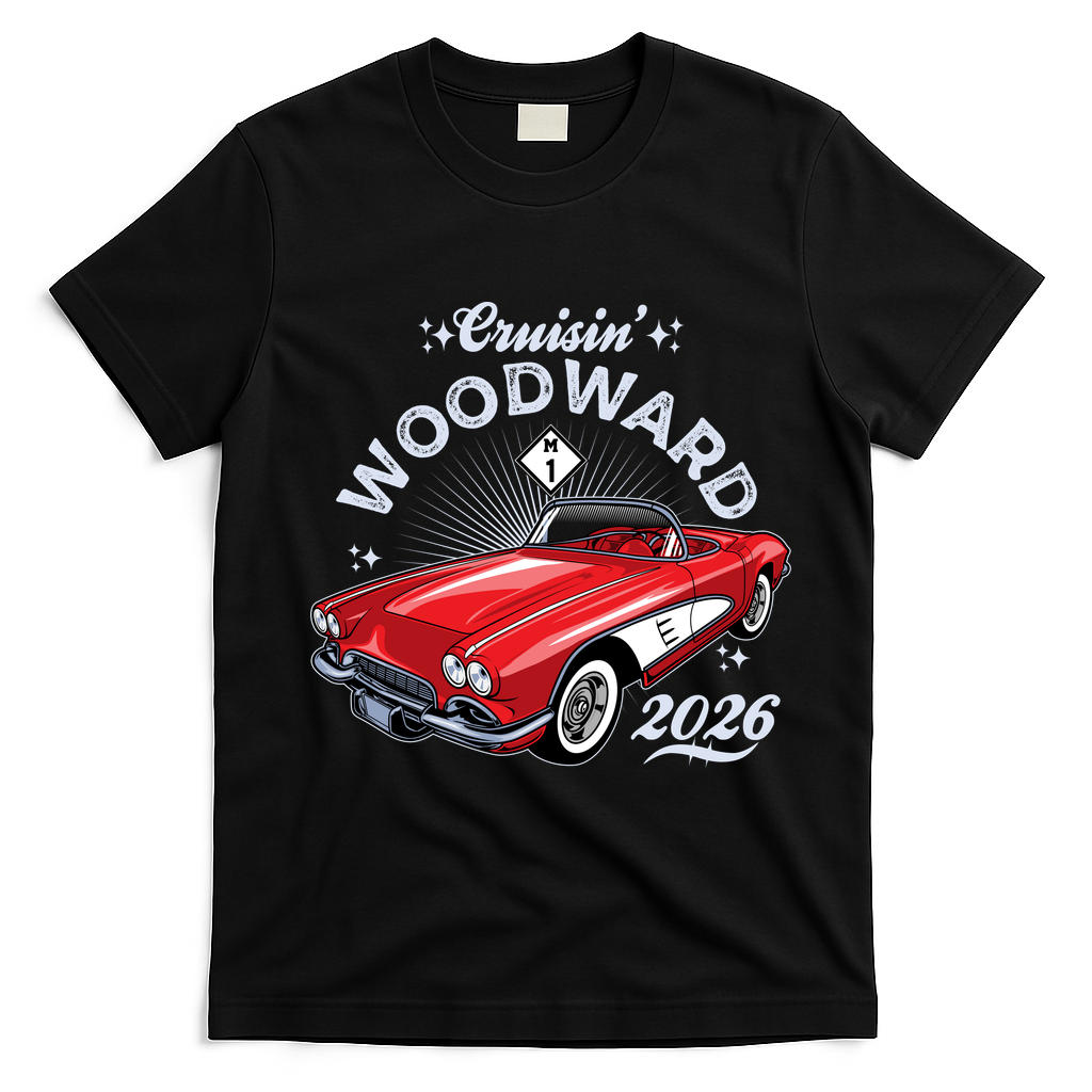 2026 Cruisin’ Woodward Ave Red 1961 Vette  T-Shirt - Black