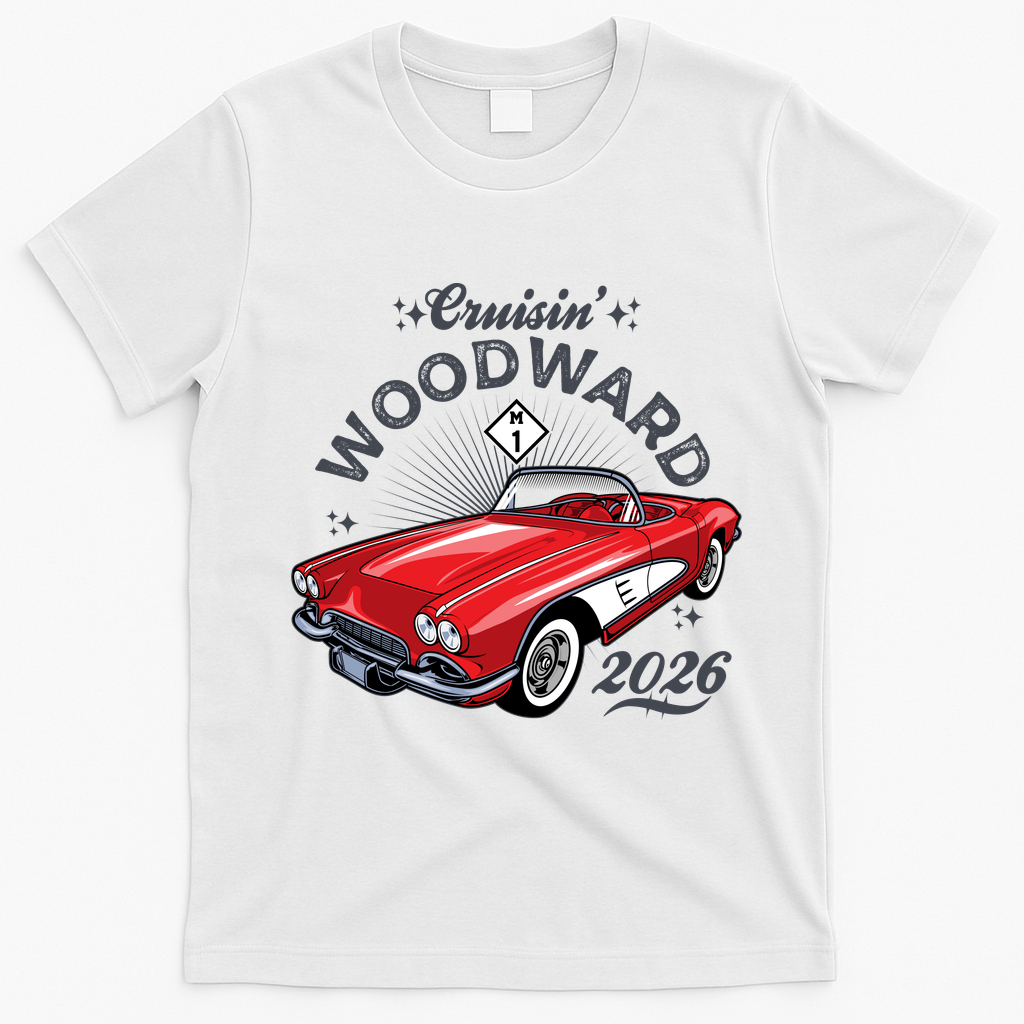 2026 Cruisin’ Woodward Ave Red 1961 Vette  T-Shirt - White