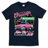 2026 Crusing M1 Woodward Flashback: Pink Night Cruise T-Shirt - Navy Blue