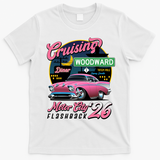 2026 Crusing M1 Woodward Flashback: Pink Night Cruise T-Shirt - White