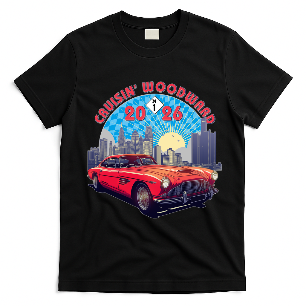 2026 Cruisin’ Woodward M1: Motor City Skyline Classics T-Shirt - Black