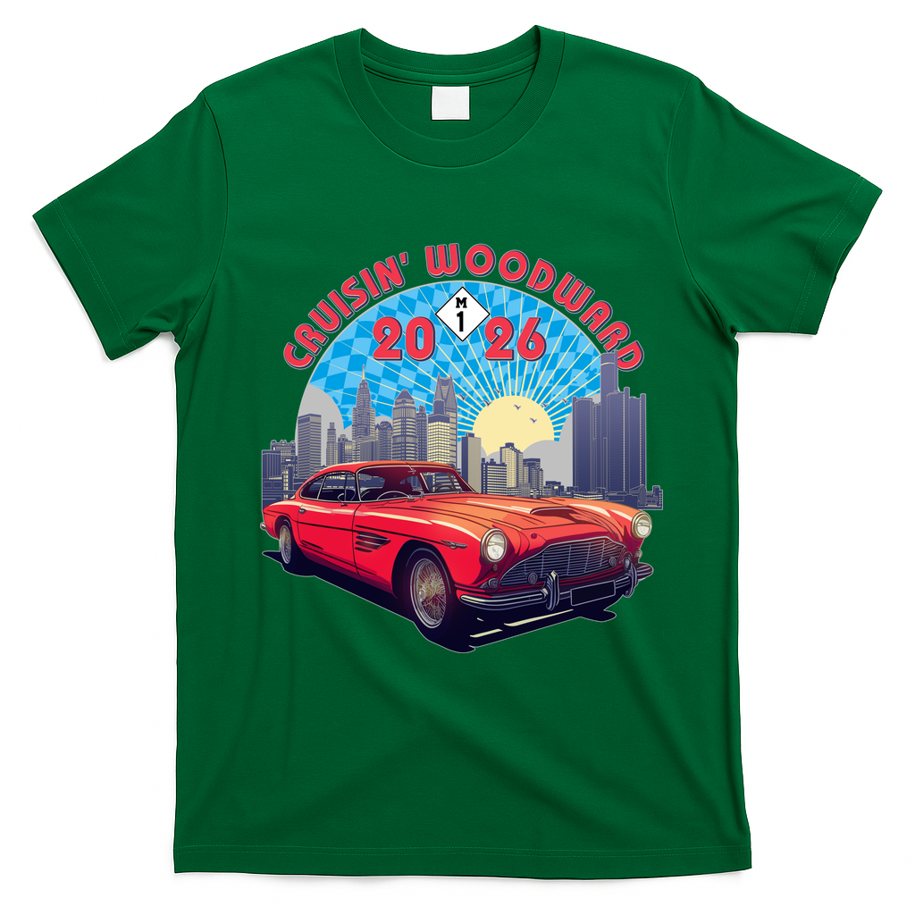 2026 Cruisin’ Woodward M1: Motor City Skyline Classics T-Shirt - Irish Green