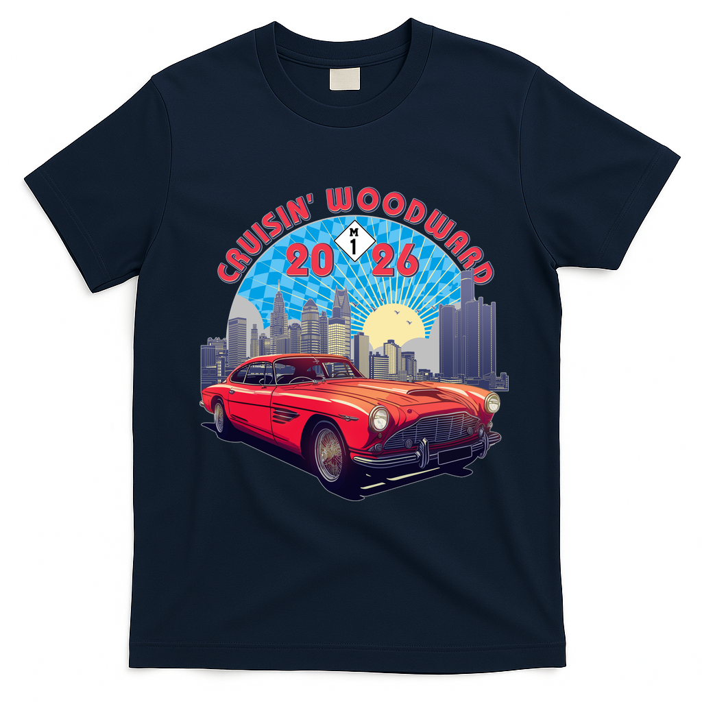 2026 Cruisin’ Woodward M1: Motor City Skyline Classics T-Shirt - Navy Blue