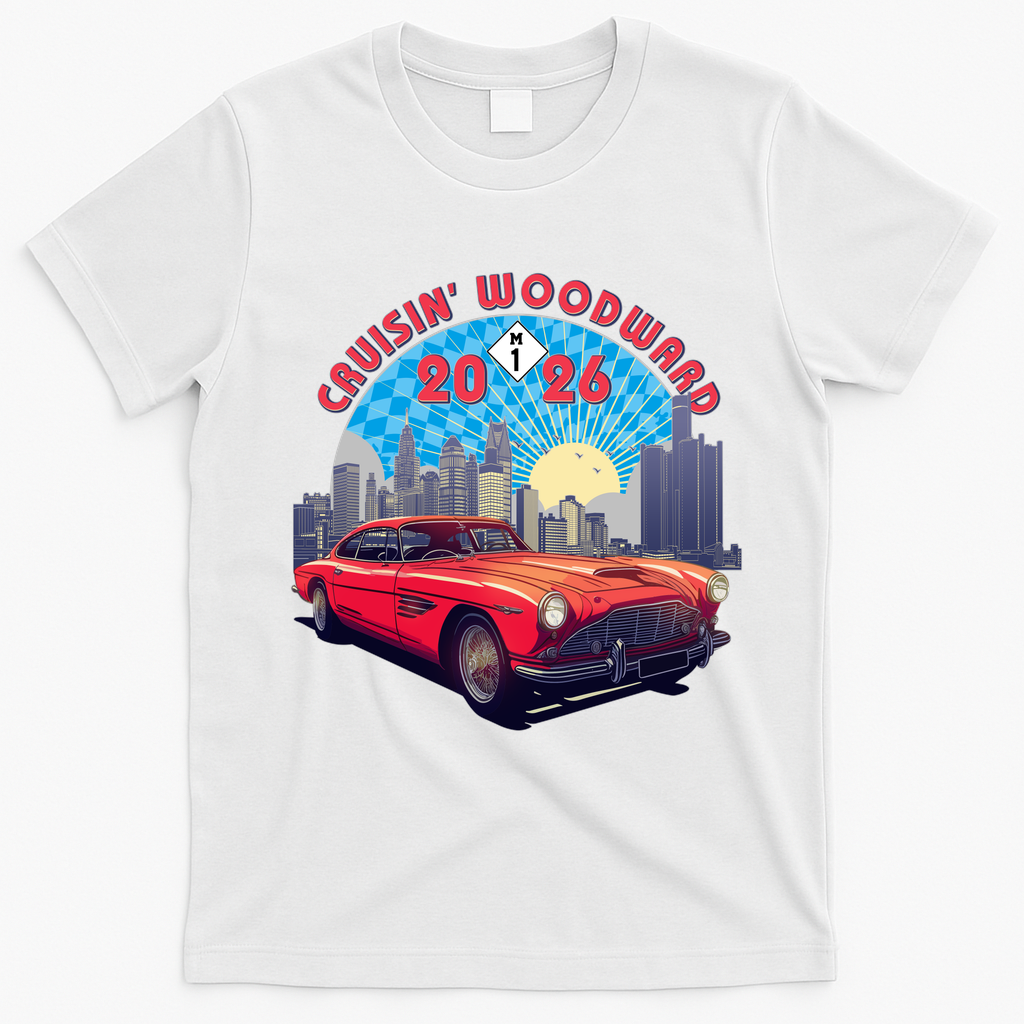 2026 Cruisin’ Woodward M1: Motor City Skyline Classics T-Shirt - White
