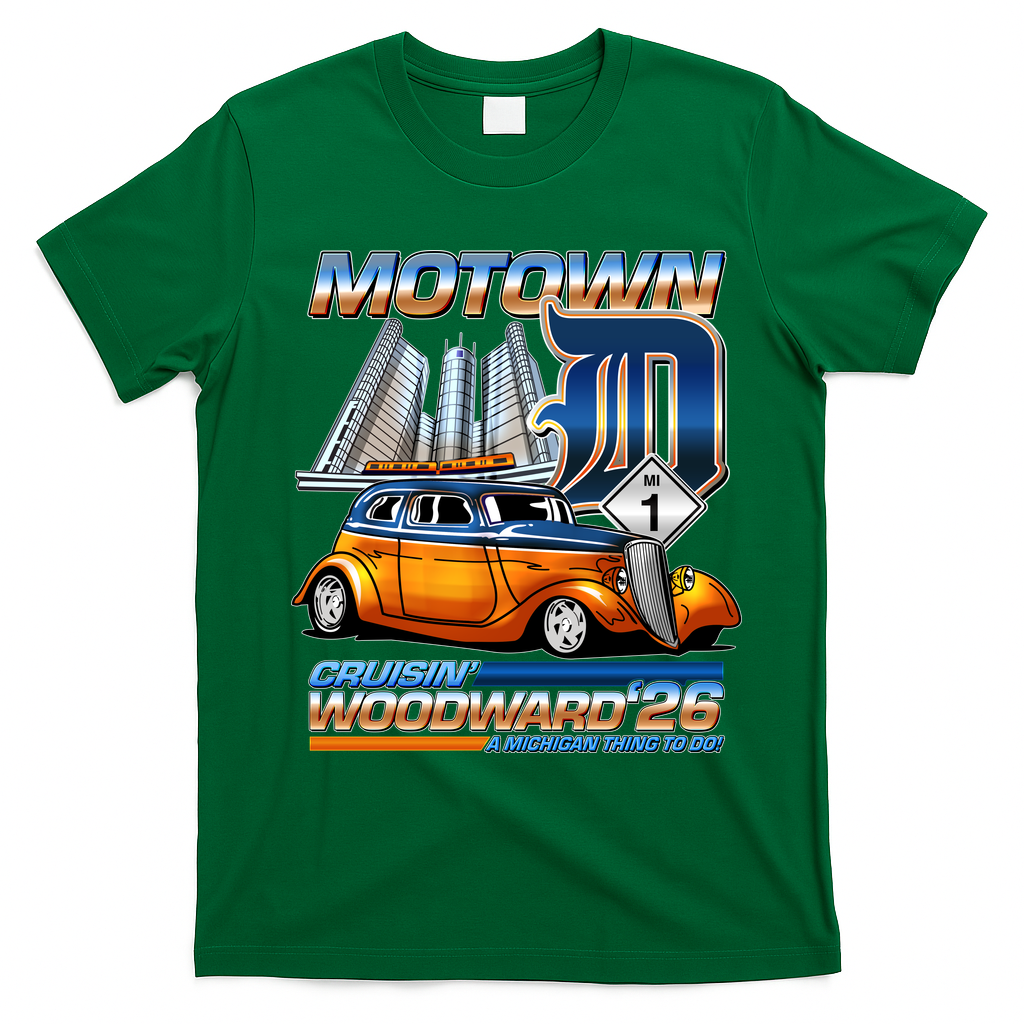 2026 Crusing Woodward D Motown A Michigan Tradition T-Shirt - Irish Green