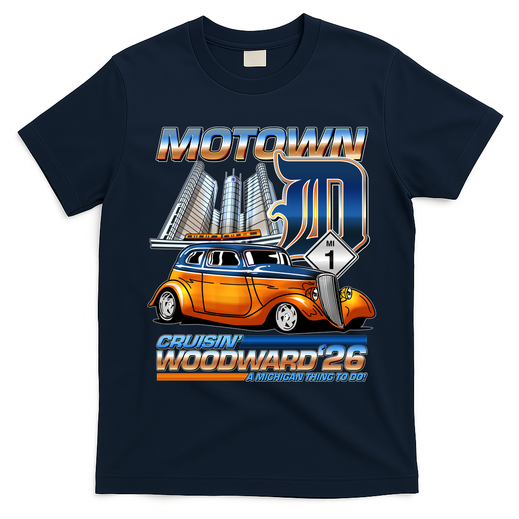 2026 Crusing Woodward D Motown A Michigan Tradition T-Shirt - Navy Blue