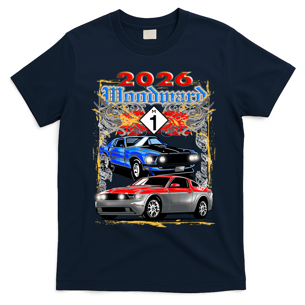 2026 Woodward Mustang Ally M1 T-Shirt - Navy Blue