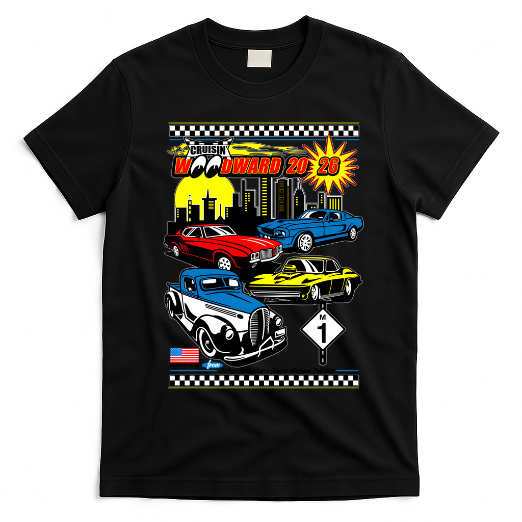 Cruisin Woodward 2026 Retro Car Event Graphic T-Shirt - Black