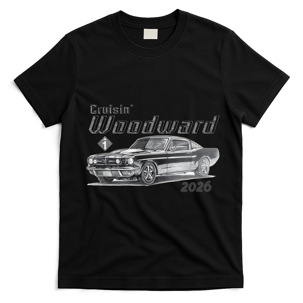 2026 Woodward Ave Car Cruise Sketch T-Shirt - Black