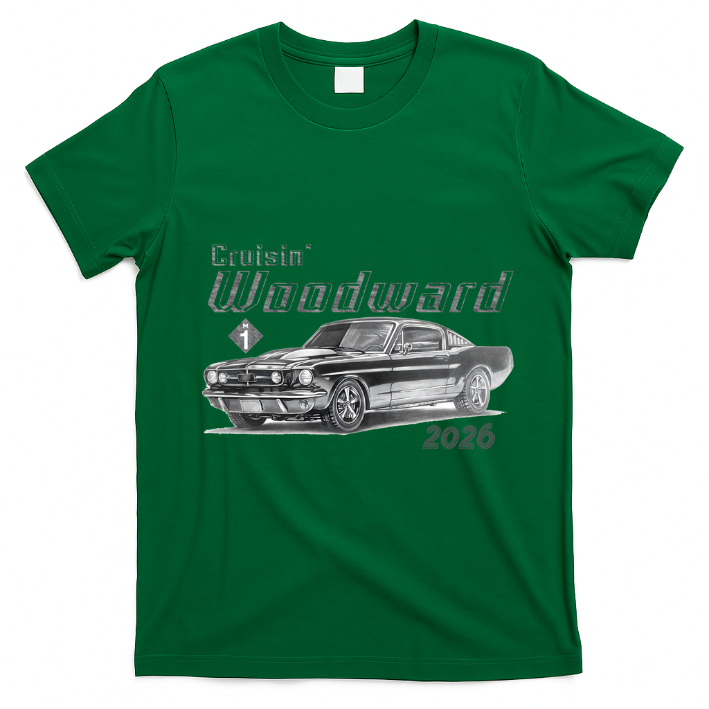 2026 Woodward Ave Car Cruise Sketch T-Shirt - Irish Green