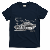 2026 Woodward Ave Car Cruise Sketch T-Shirt - Navy Blue