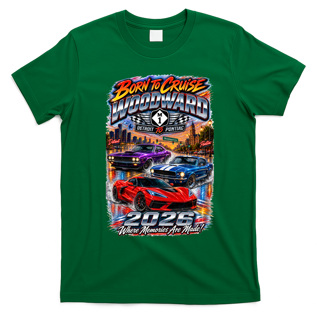 Born To Cruise Woodward 2026 – Detroit To Pontiac Memories T-Shirt - Irish Green