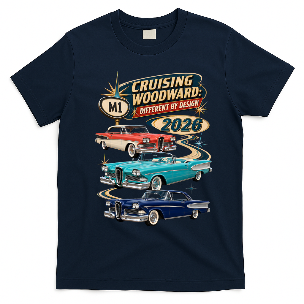 Different By Design 2026 Cruising Woodward M1  T-Shirt - Navy Blue