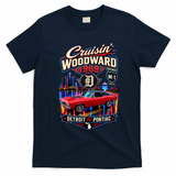 Cruisin' Woodward 1969 Detroit to Pontiac Vintage Car Artwork T-Shirt - Navy Blue