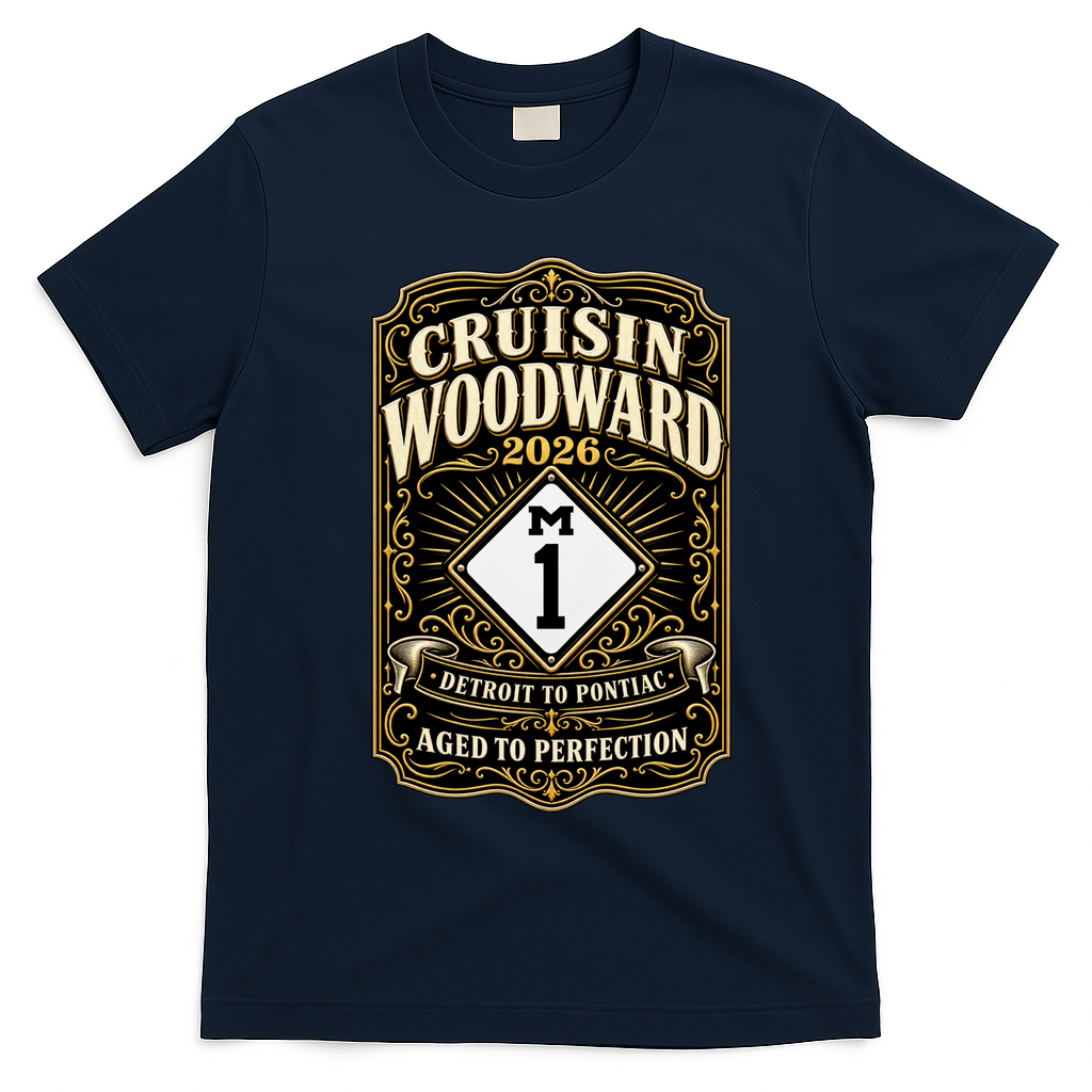 Aged To Perfection 2026 Woodward M1 Car Cruise T-Shirt - Navy Blue